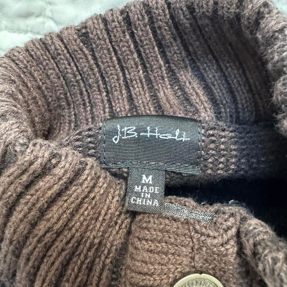 J.B. Holt dark brown mock neck sweater sz M knit fisherman old money preppy - Picture 6 of 8
